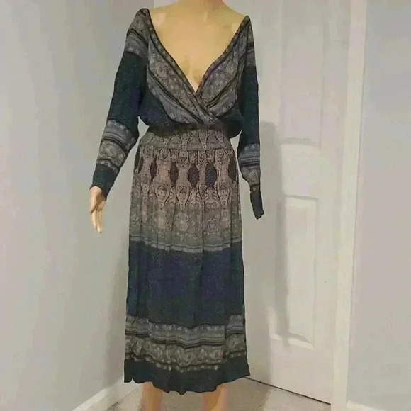 Free people reversible maxi greenish/ blue dress - Picture 11 of 16